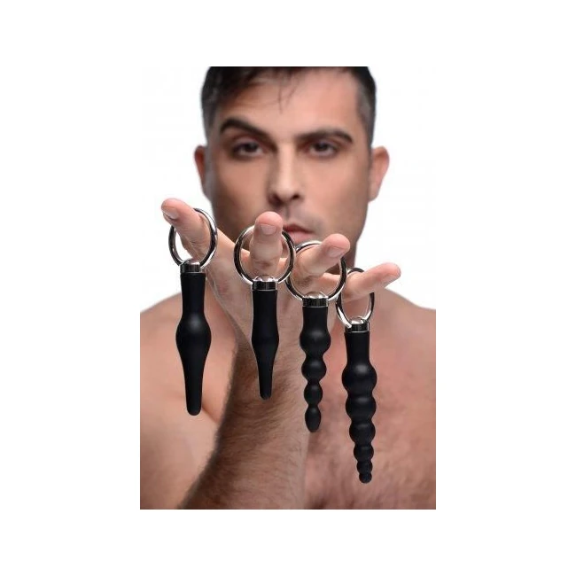 4 Piece Silicone Anal Ringed Rimmers Set Black - Shape & Comfort