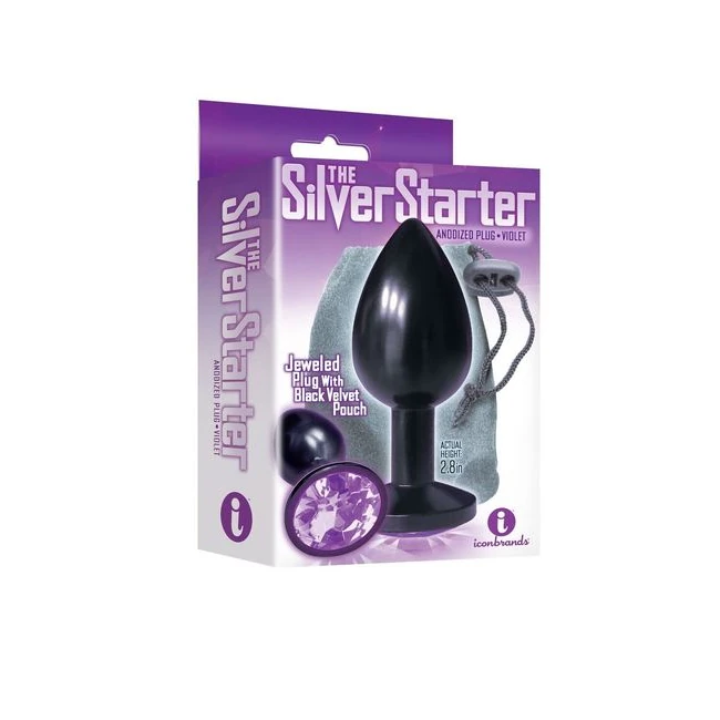 9's Silver Starter Bejeweled Steel Plug Violet - Tapered Tip and Flared Base