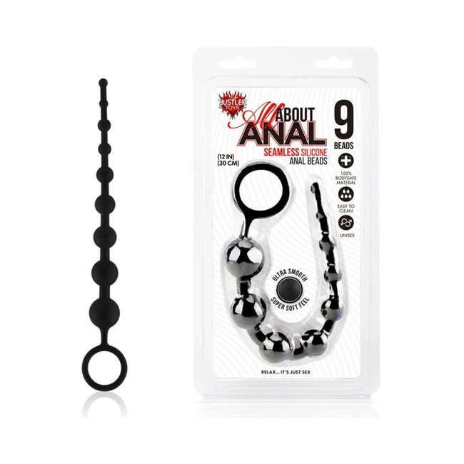 All About Anal Silicone Anal Beads 9 Balls Black - Shape & Comfort