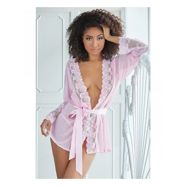 Allure Nina Lace & Mesh Robe W/g-string Pink - Fit & Sizing