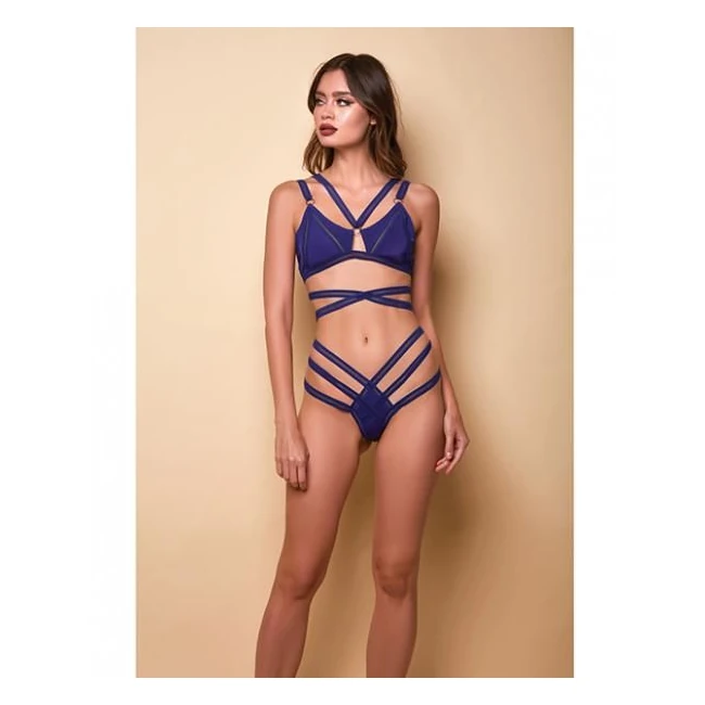 Along the Lines Strappy Bra & Cheeky Low Rise Panty Navy - Fabric & Feel