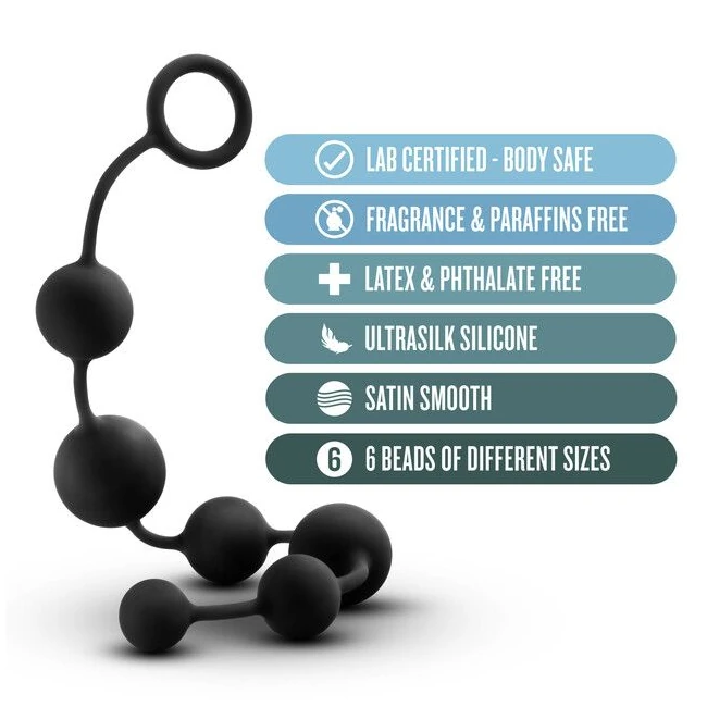 Anal Adventures Platinum Black Silicone Large Anal Beads - Graduated Sizing & Features