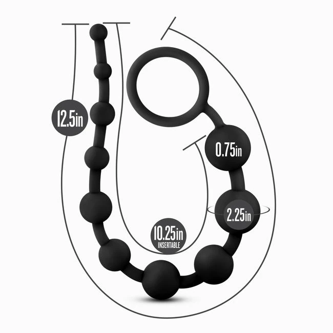 Anal Adventures Platinum Silicone 10 Anal Beads Black - Graduated Sizing &amp; Care