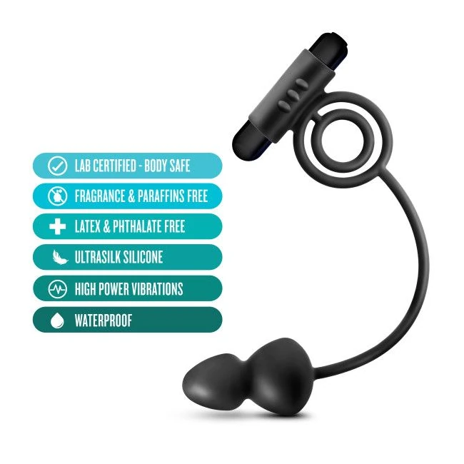 Anal Adventures Platinum Silicone Anal Plug W Vibrating C Ring Black - Vibration Modes