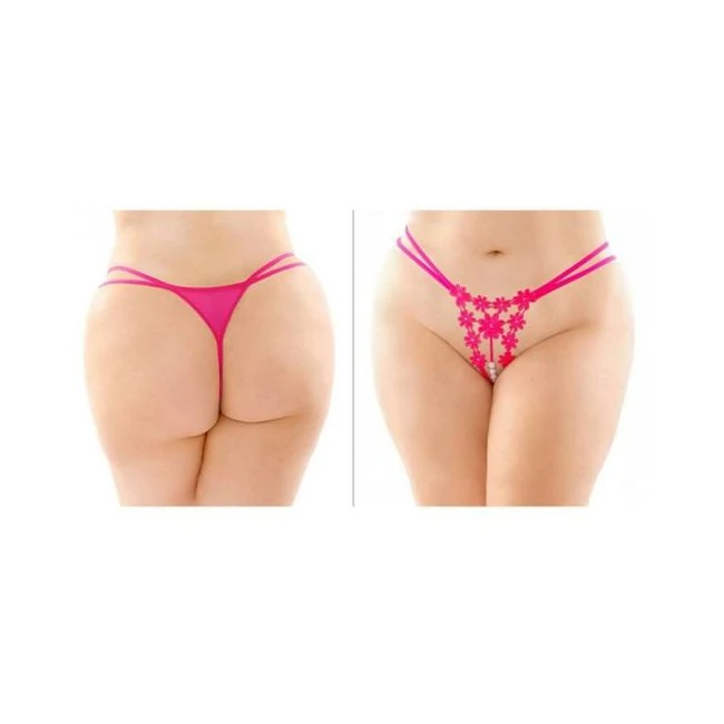 Aster Crotchless Strappy Flower Pearl Thong - Fit & Sizing
