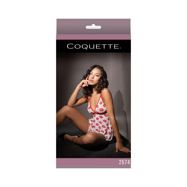 Babydoll and Thong White/red - Fabric & Feel