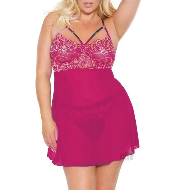 Babydoll Thong Pnk/rse Gld 1x/2x - Fabric & Feel