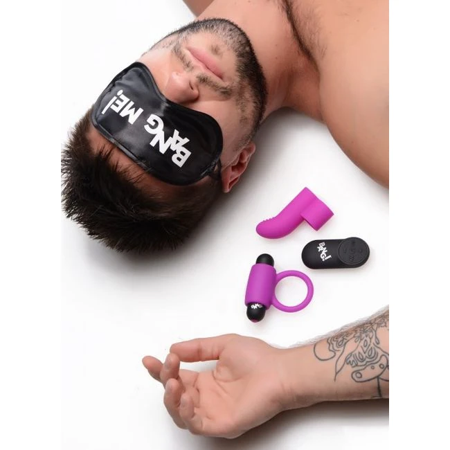 Bang! Couples Love Ring Finger Vibe Bullet & Blindfold Kit Purple - Vibration Modes and Sensations