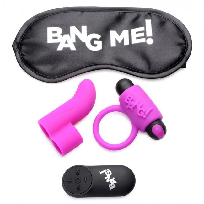 Bang! Couples Love Ring Finger Vibe Bullet & Blindfold Kit Purple - Power & Performance