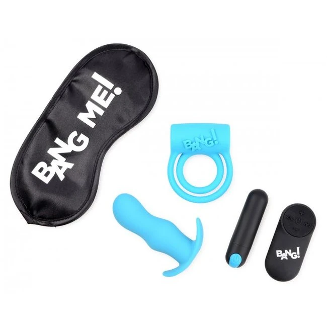 Bang! Duo Blast C Ring Butt Plug Bullet & Blindfold Kit Black - Experience the Ultimate Duo with the Bang! Duo Blast C Ring, Butt Plug, Bullet & Blindfold Kit