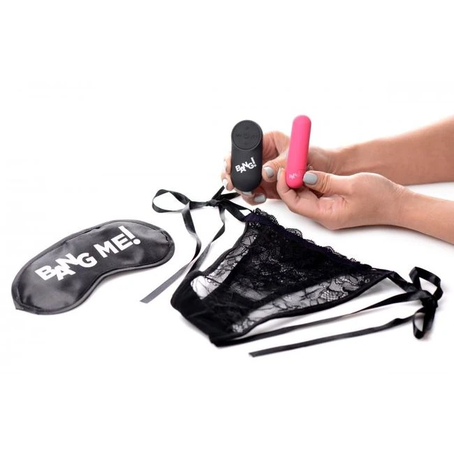 Bang! Power Panty Lace Panties Bullet & Blindfold Kit Pink - Experience Discreet Pleasure with the Bang! Power Panty Lace Panties Kit