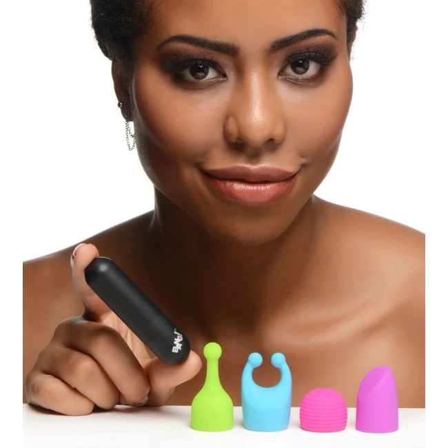 Bang! Rechargeable Bullet W/ 4 Attachments - Experience Versatile Stimulation with the Bang! Rechargeable Bullet W/ 4 Attachments