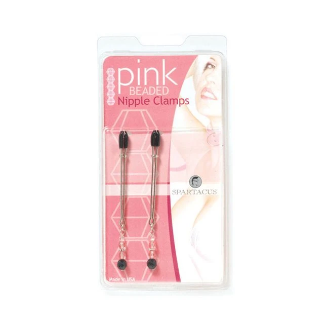 Beaded Nipple Clamps Adjustable Rubber Tipped Clamps with Pink Beads - Shape & Comfort