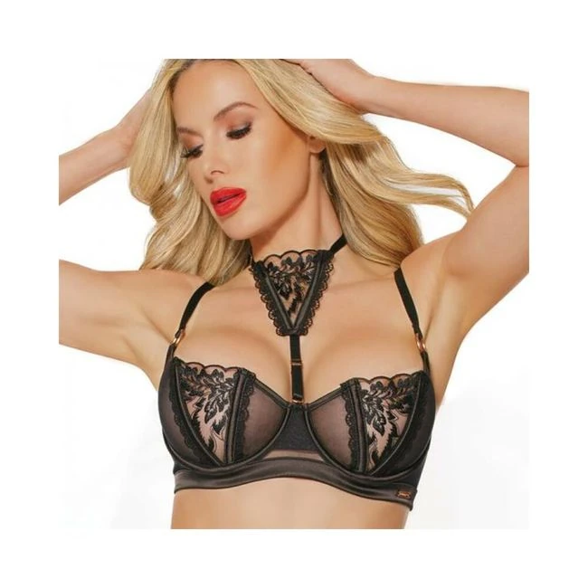 Black Label Underwire Bra with Adjustable Choker Black/rose Gold - Fabric & Feel