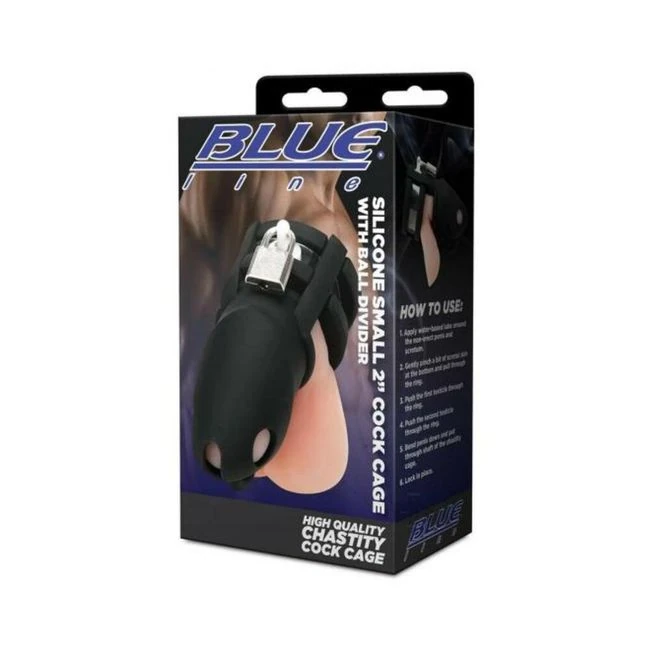 Blue Line 2" Silicone Mini Cock Cage with Ball Divider - - Overview