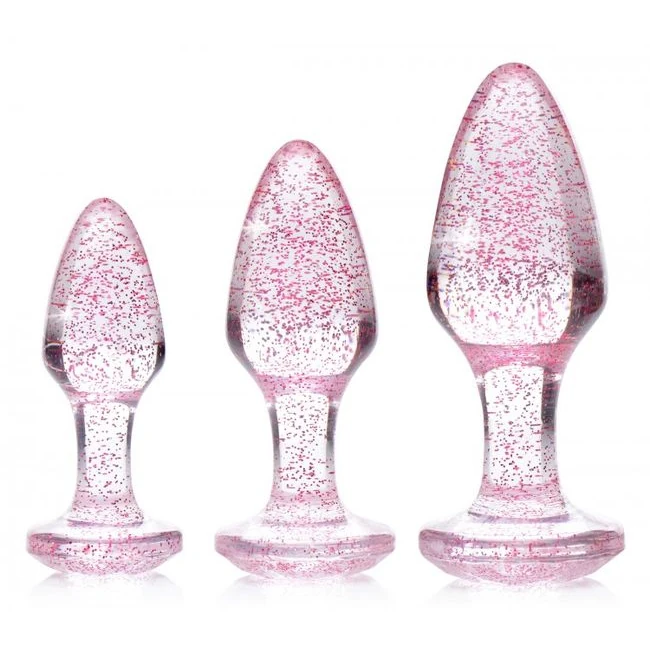 Booty Sparks Glitter Gem Anal Plug Set Pink - Graduated Sizing
