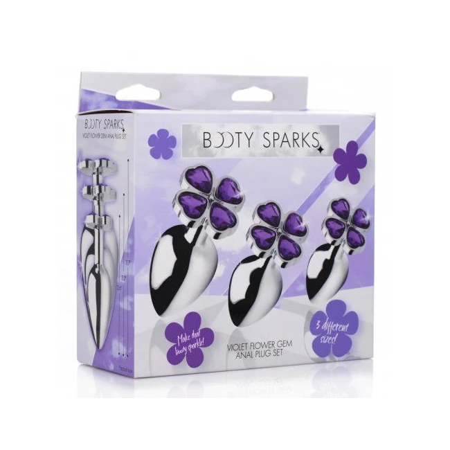 Booty Sparks Violet Flower Gem Anal Plug Set - Graduated Sizing