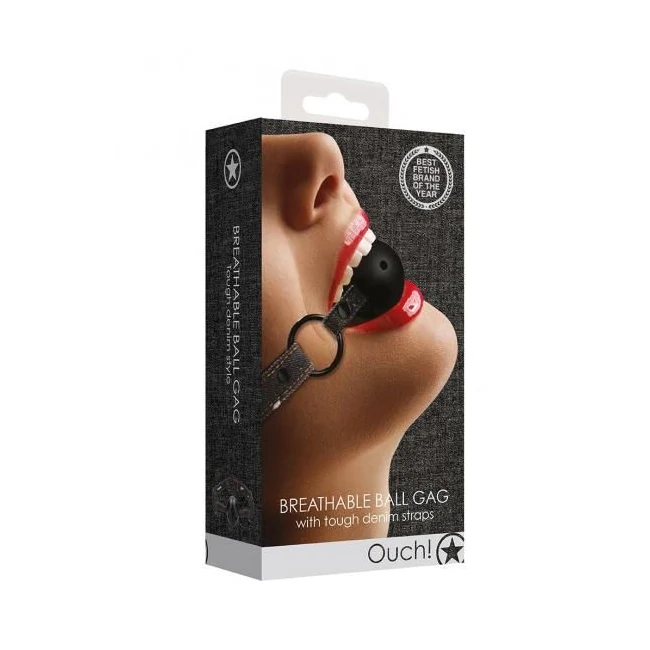 Breathable Ball Gag - with Roughend Denim Straps - Black - Build & Quality
