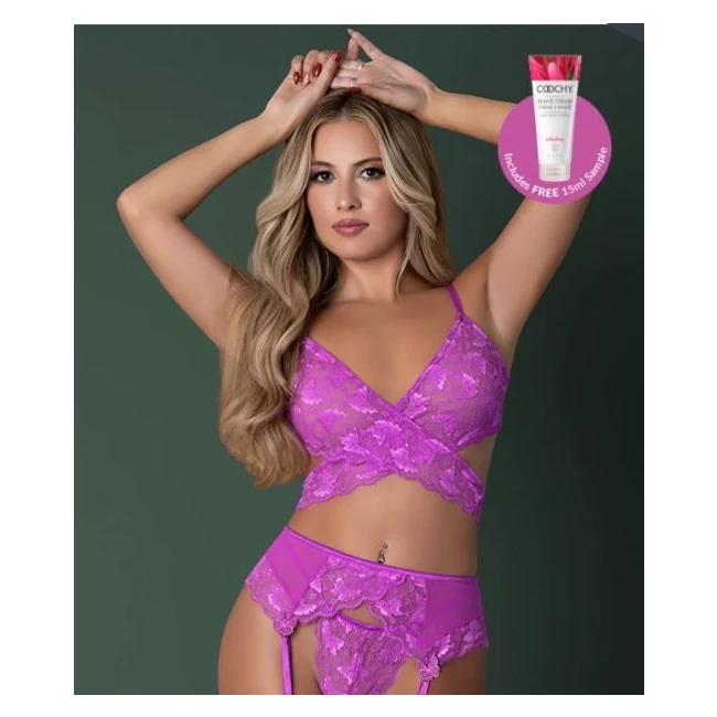 Butterfly Fantasies Bra Garter Thong Purple Glow - by Magic Silk Lingerie
