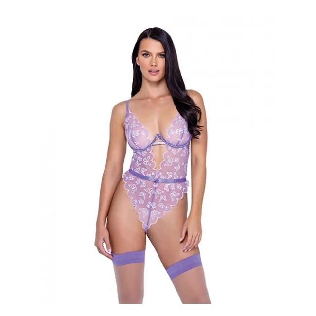 Butterfly Glow Embroidered Teddy Lavender/white - Fabric & Feel