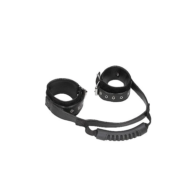 B&w Bonded Leather Hand Cuffs W/ Handle & Adjustable Straps - Comfort & Fit
