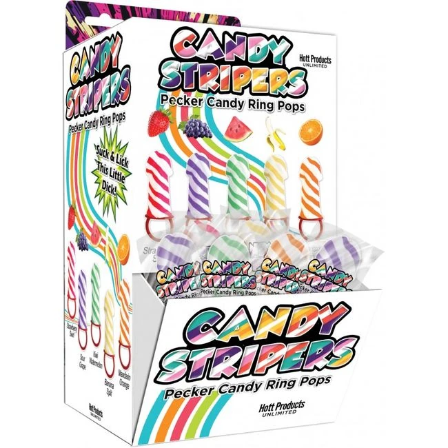 Candy Stripers Pecker Candy Ring Pop Asst. 36pc Display - Pecker-Shaped Candy on a Finger Ring