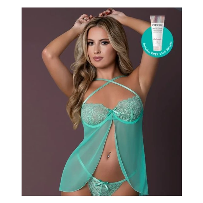 Caribbean Crush Baby Doll & Thong Aqua Glow - Three Sizes and a Crisscross Halter