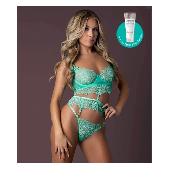 Caribbean Crush Longline Bra & Panty Aqua - Mesh and Scalloped Lace