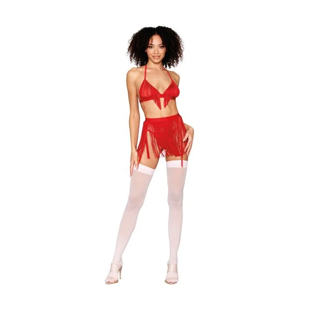 Chainette Fringe Bralette Set Ruby O/s - Fit & Sizing