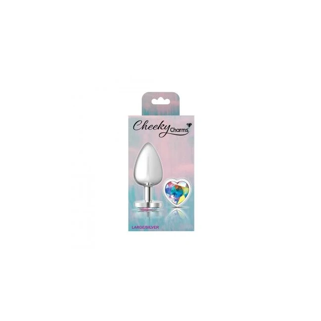 Cheeky Charms Heart Clear Iridescent Large Silver Plug - Cheeky Charms Heart Clear Iridescent Large Silver Plug by Viben
