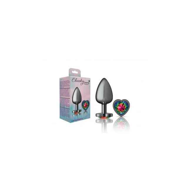Cheeky Charms Heart Rainbow Large Gunmetal Butt Plug - Product Overview