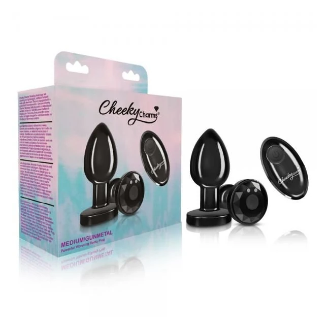 Cheeky Charms Vibrating Metal Plug Gunmetal Medium W/ Remote - Shape & Comfort