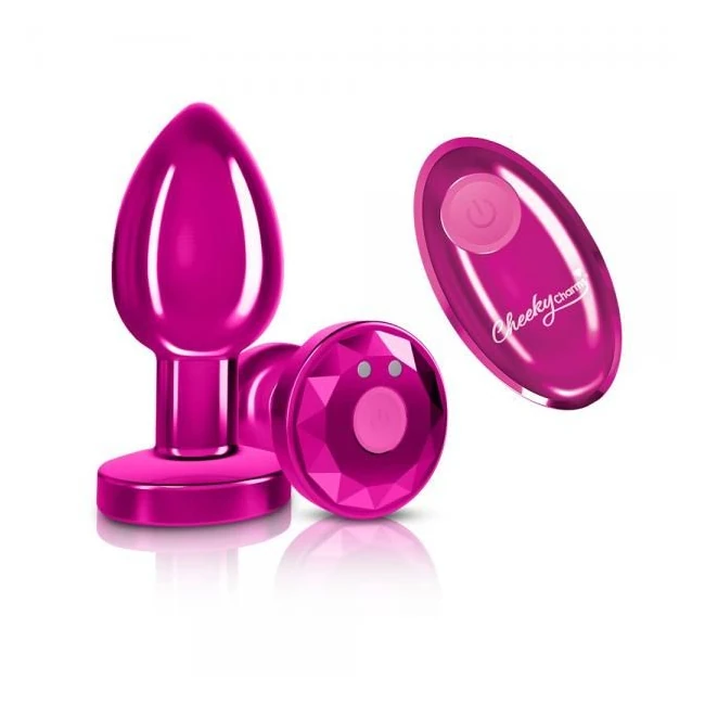 Cheeky Charms Vibrating Metal Plug Pink Medium W/ Remote - Shape & Comfort