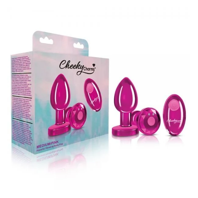 Cheeky Charms Vibrating Metal Plug Pink Medium W/ Remote - Vibrations & Remote Control