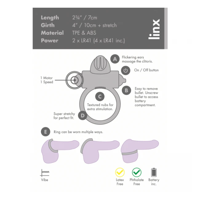 Classic Rabbit Cock Ring Clear Linx - Key Details