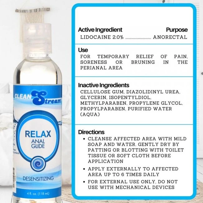 Cleanstream Relax Desensitizing Anal Lube 4 Oz - Graduated Sizing & Specifications