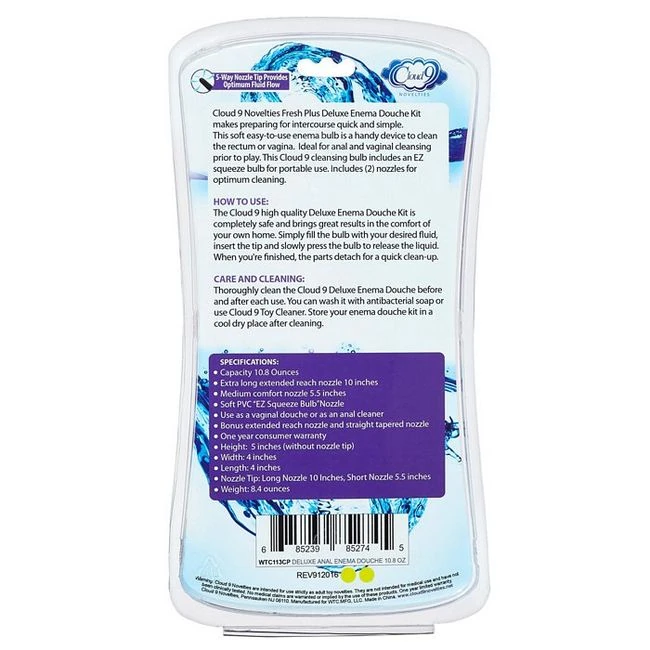 Cloud 9 Fresh + Deluxe Anal Enema Douche Kit 10.8 Oz Ez Squeeze Bulb W/ Soft Nozzle - Cloud 9 Fresh + Deluxe Anal Enema Douche Kit