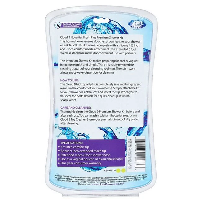 Cloud 9 Fresh + Deluxe Anal Enema Premium Shower Kit W/ 2 Tips & 6 Ft Stainless Steel - Cloud 9 Fresh + Deluxe Anal Enema Premium Shower Kit