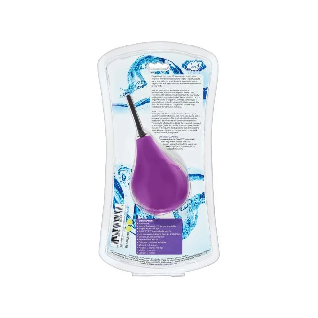Cloud 9 Fresh + Deluxe Anal Soft Tip Enema Douche 7.6 Oz W/ Ez Squeeze Bulb & 2 C-rings - Additional Features