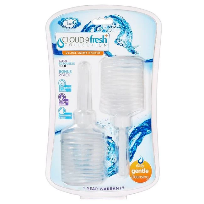 Cloud 9 Fresh + Portable Anal Enema Douche 3.3 Oz Ez Squeeze Bulb 2 Pack - Shape & Comfort