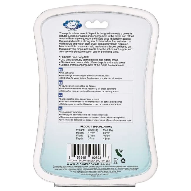 Cloud 9 Health & Wellness Nipple & Clitoral Massager Suction Set Teal - Experience the Power of Natural Suction
