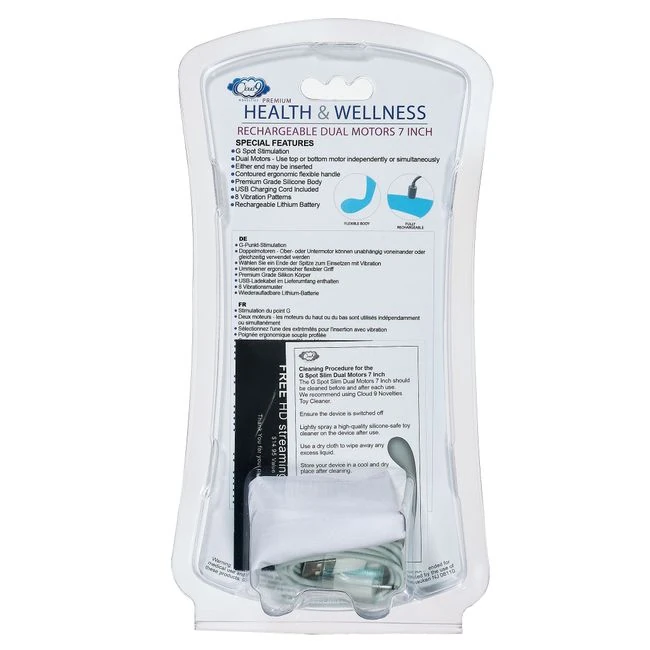 Cloud 9 Health & Wellness Rechargeable G-spot Slim 7in Dual Motors Aqua Blue - Features