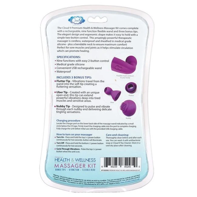 Cloud 9 Health & Wellness Wand Kit 9 Function Flexible Head Purple - Overview of the Cloud 9 Health & Wellness Wand Kit