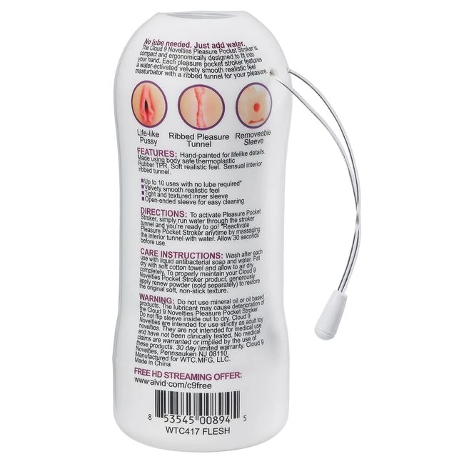 Cloud 9 Pleasure Pussy Pocket Stroker Water Activated - Water Activation and Grip