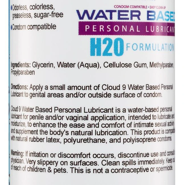 Cloud 9 Water Based Personal Lubricant - Ingredients