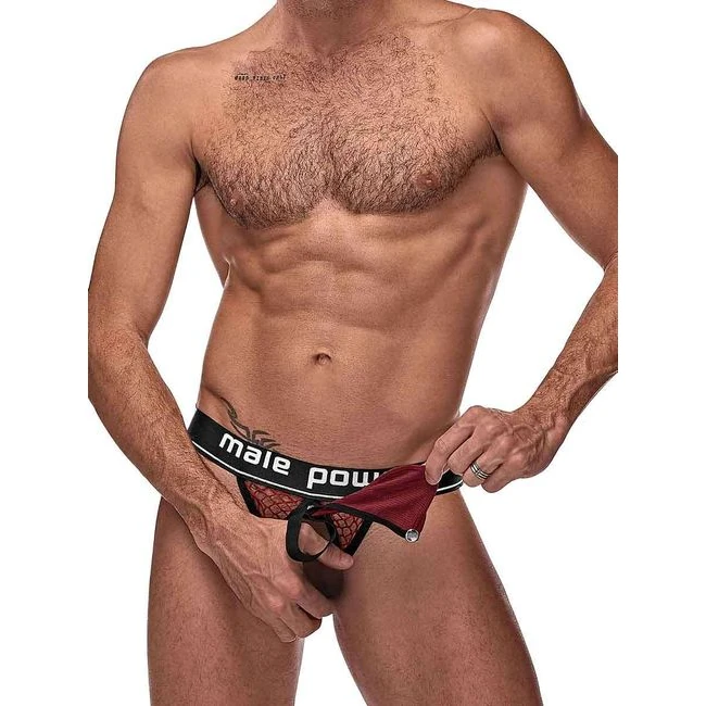 Cock Pit Cock Ring Jock Burgundy - Stretch Window Pane Mesh in Deep Burgundy
