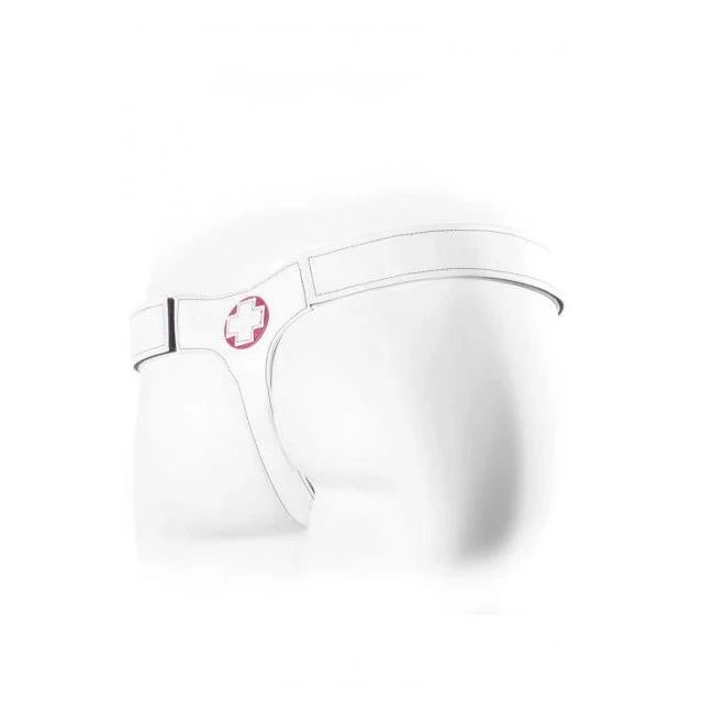 Connoisseur Nurse Single Strap Harness White and Red - Shape & Texture