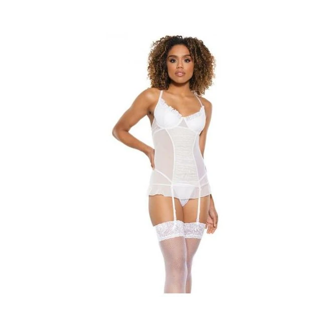 Coquette Mesh Gathered-front Chemise with Ruffle Detail White - Fabric & Feel