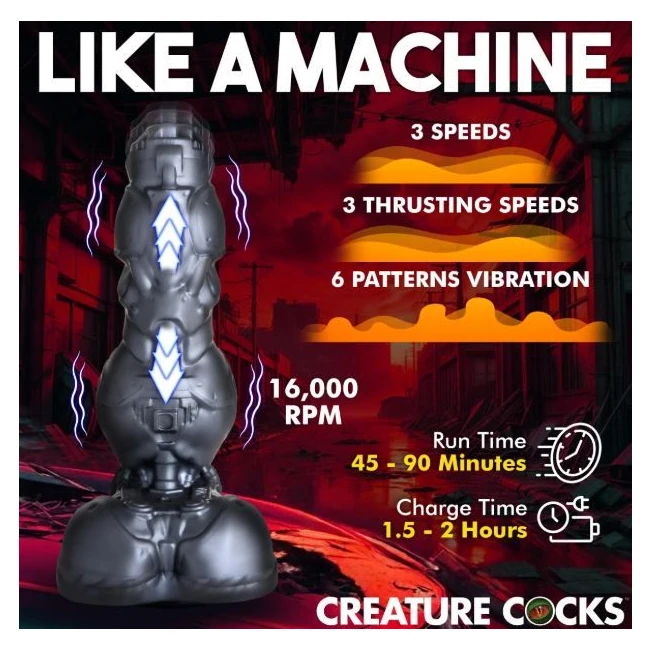 Creature Cocks Cyborg Cock Thrusting & Vibrating Dildo - Size & Fit