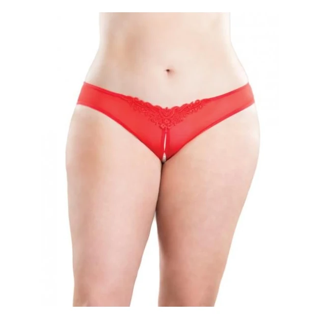 Crotchless Thong Panty with Pearls Red 1x/2x - Design Details